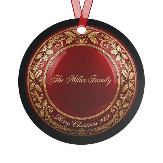 Personalized Classic Red Metal Christmas Ornament